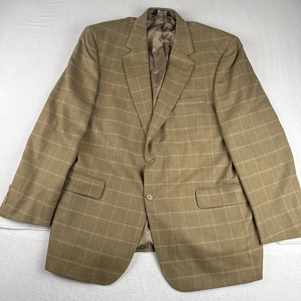 Jos A Bank Gordon Windowpane Light Brown Sport Coat 44R Wool office business